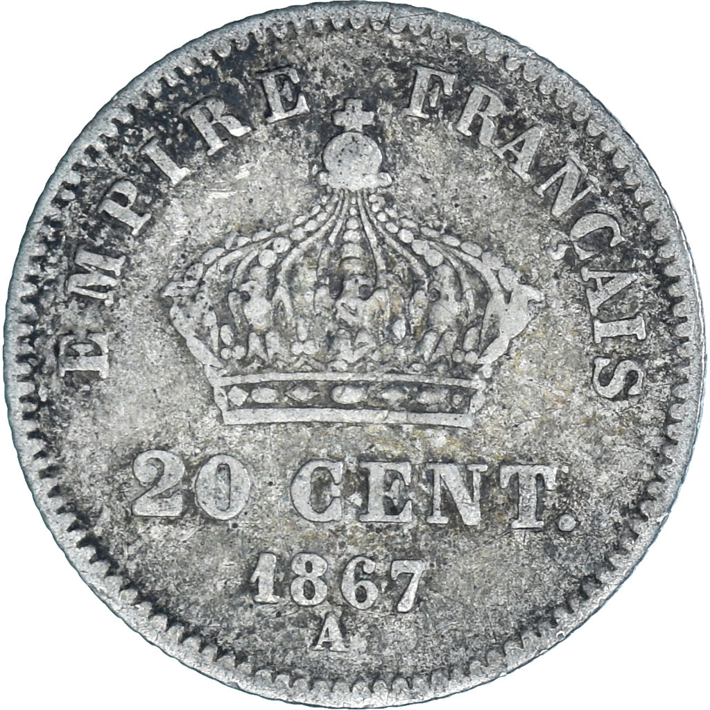 Moneta, Francia, Napoleon III, 20 Centimes, 1867, Paris, MB, Argento, KM:808.1