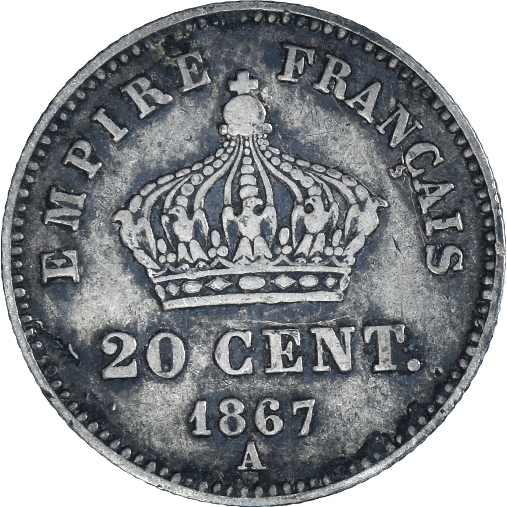 Coin, France, Napoleon III, 20 Centimes, 1867, Paris, VF(20-25), Silver