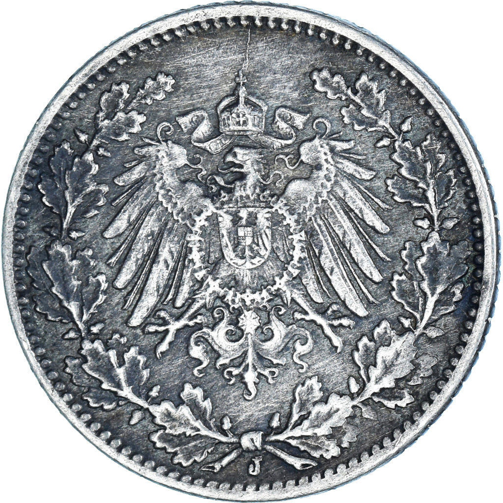 Coin, GERMANY - EMPIRE, 1/2 Mark, 1919, Hambourg, AU(50-53), Silver, KM:17