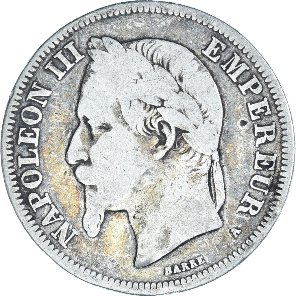 Munten, Frankrijk, Napoleon III, 2 Francs, 1869, Paris, ZG+, Zilver, KM:807.1