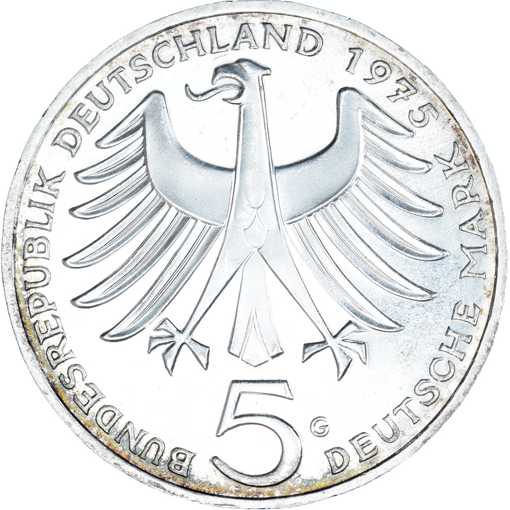 Coin, GERMANY - FEDERAL REPUBLIC, 5 Mark, 1975, Karlsruhe, Germany, Centenary -