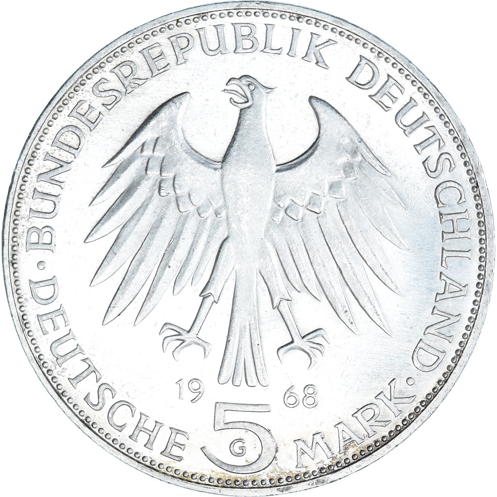 Moneta, GERMANIA - REPUBBLICA FEDERALE, 5 Mark, 1968, Karlsruhe, Germany, 500th