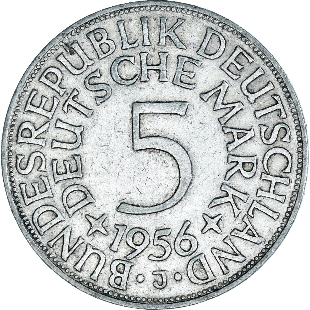 Coin, GERMANY - FEDERAL REPUBLIC, 5 Mark, 1956, Hambourg, EF(40-45), Silver