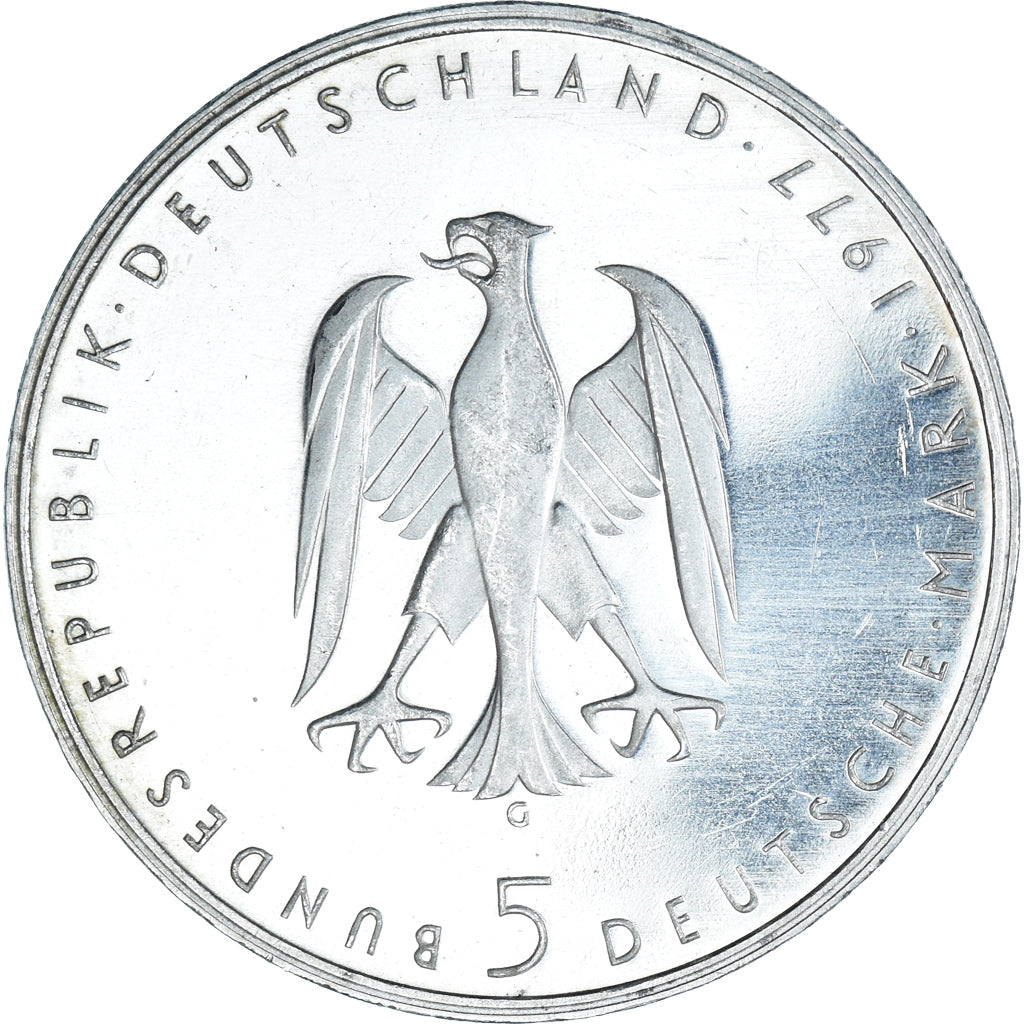 Moneda, ALEMANIA - REPÚBLICA FEDERAL, 5 Mark, 1977, Karlsruhe, Germany, 200th