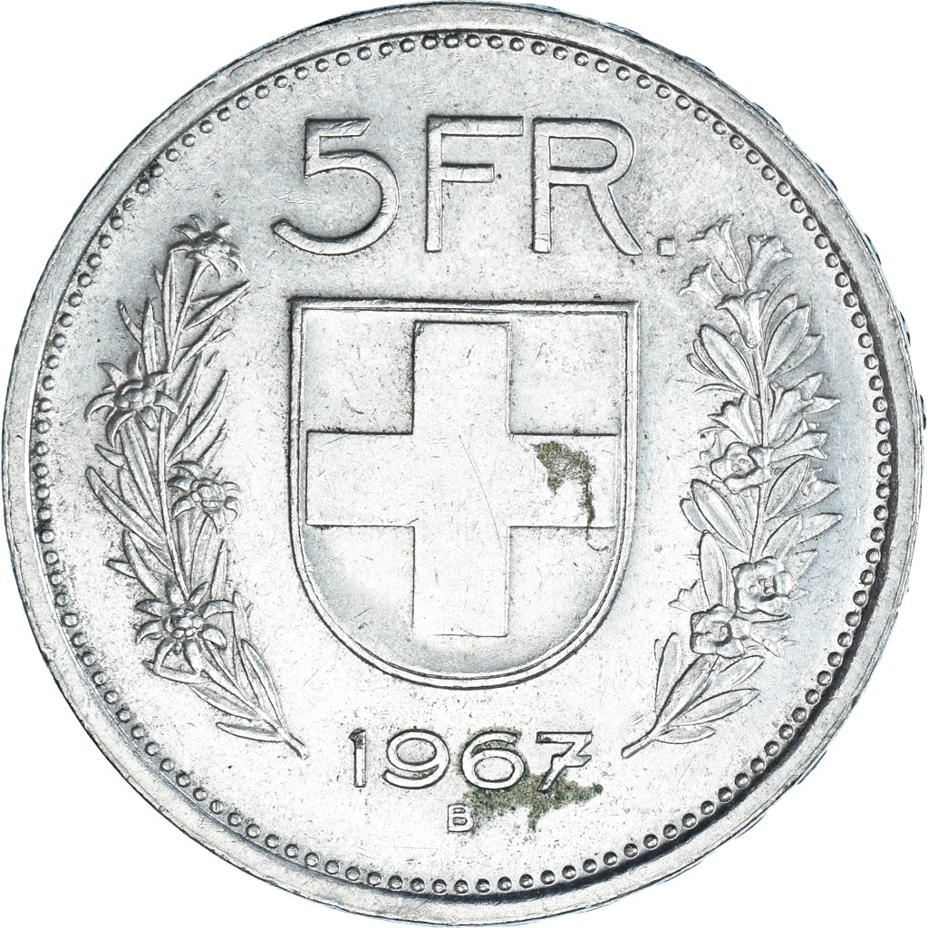 Coin, Switzerland, 5 Francs, 1967, Bern, EF(40-45), Silver, KM:40