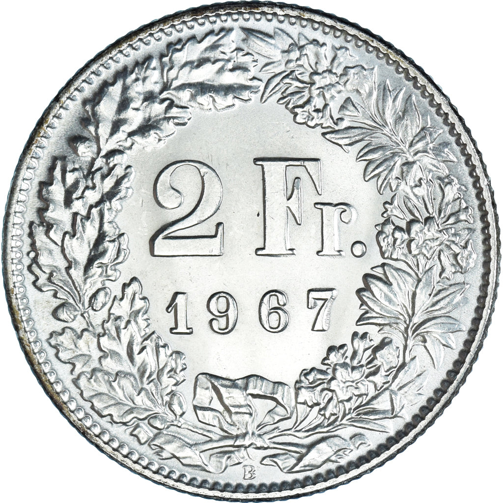 Coin, Switzerland, 2 Francs, 1967, Bern, MS(64), Silver, KM:21