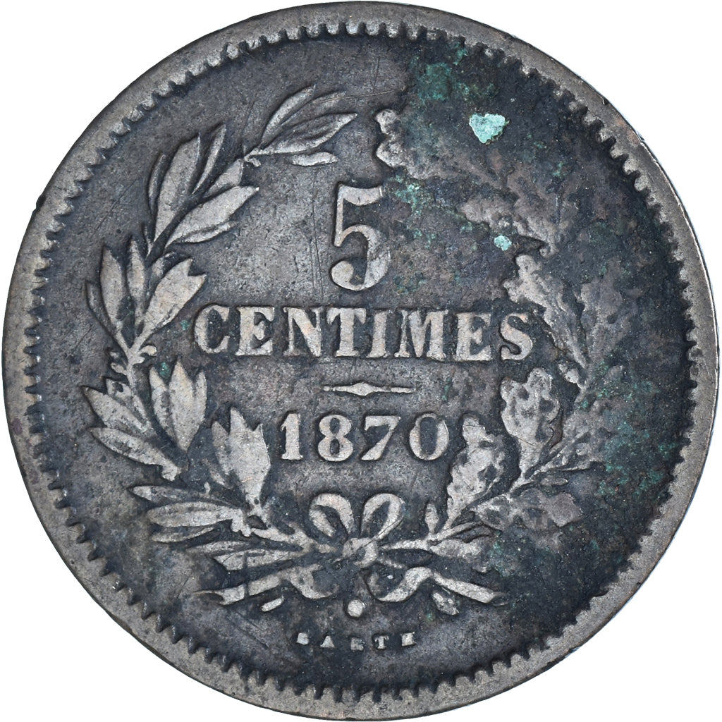 Coin, Luxembourg, William III, 5 Centimes, 1870, Utrecht, VF(30-35), Bronze