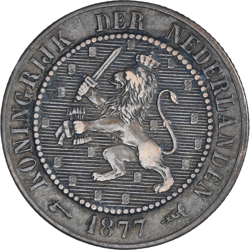 Coin, Netherlands, William III, 2-1/2 Cent, 1877, EF(40-45), Bronze, KM:108.1