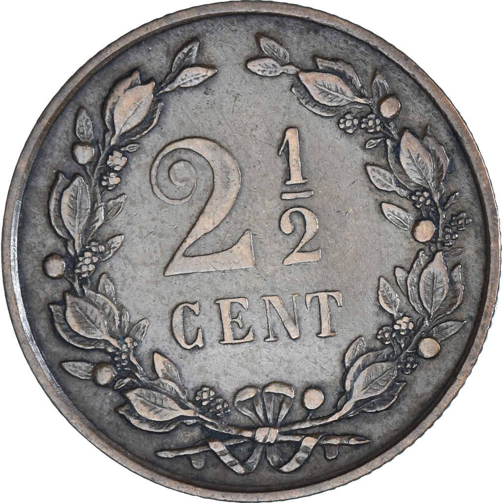 Coin, Netherlands, William III, 2-1/2 Cent, 1877, EF(40-45), Bronze, KM:108.1