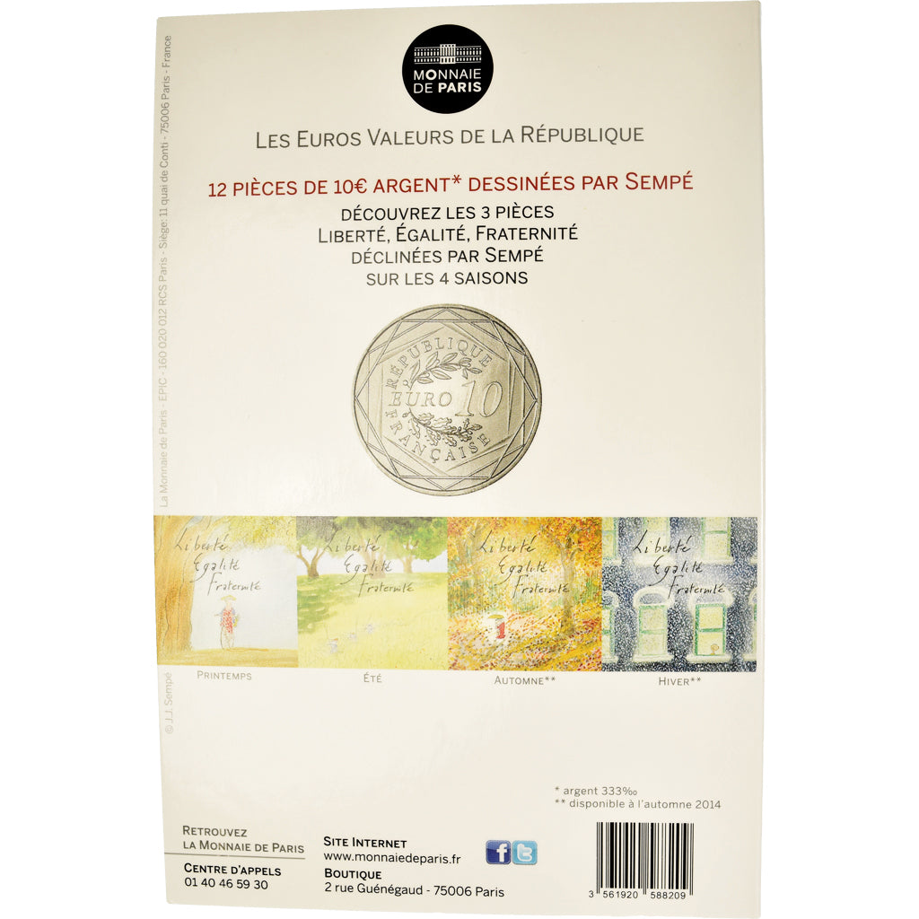 Francia, Monnaie de Paris, 10 Euro, Liberté Hiver Sempé, 2014, Paris, Liberté