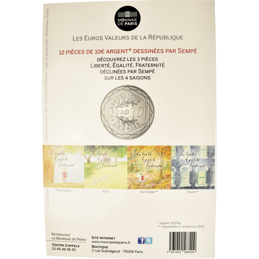 France, Monnaie de Paris, 10 Euro, Liberté Automne Sempé, 2014, Paris