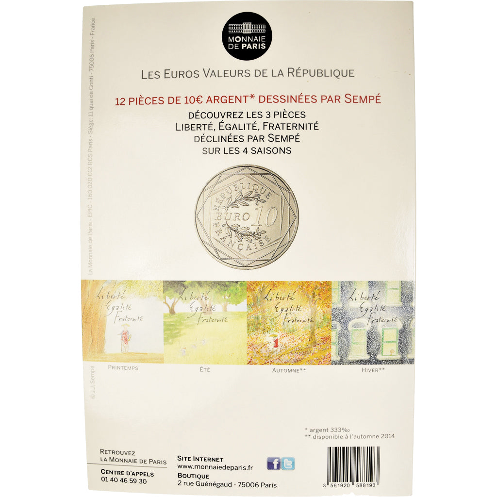 France, 10 Euro, Liberté Eté Sempé, 2014, Paris, LIBERTÉ ETÉ SEMPÉ