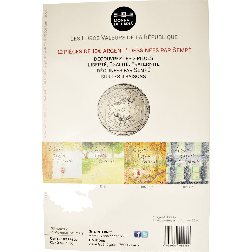 France, Sempé - Fraternité, 10 Euro, 2014, SEMPÉ - FRATERNITÉ, MS(65-70)