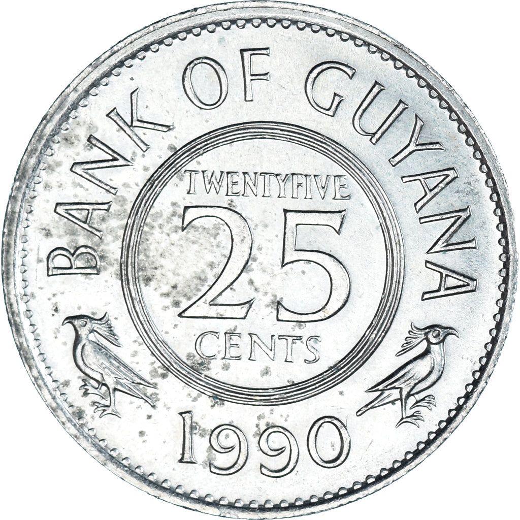 Coin, Guyana, 25 Cents, 1990, EF(40-45), Copper-nickel, KM:34