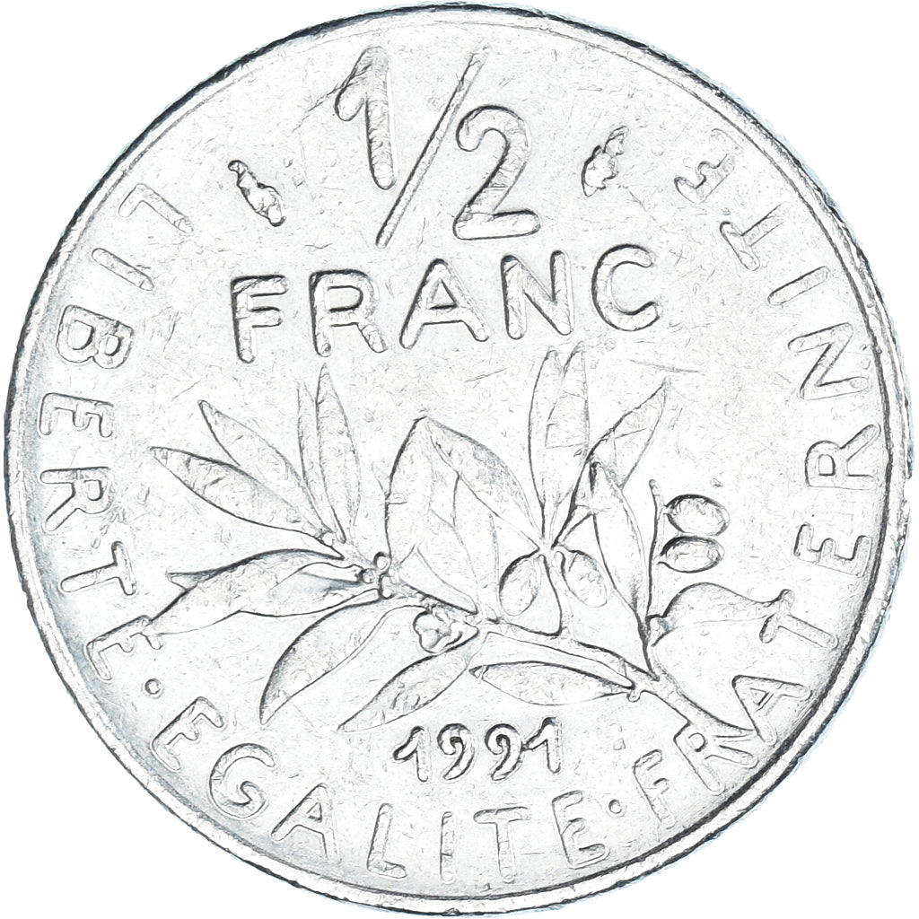 Moeda, França, Semeuse, 1/2 Franc, 1991, VF(30-35), Níquel, KM:931.2