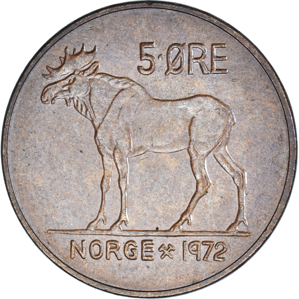 Munten, Noorwegen, Olav V, 5 Öre, 1972, ZF+, Bronzen, KM:405