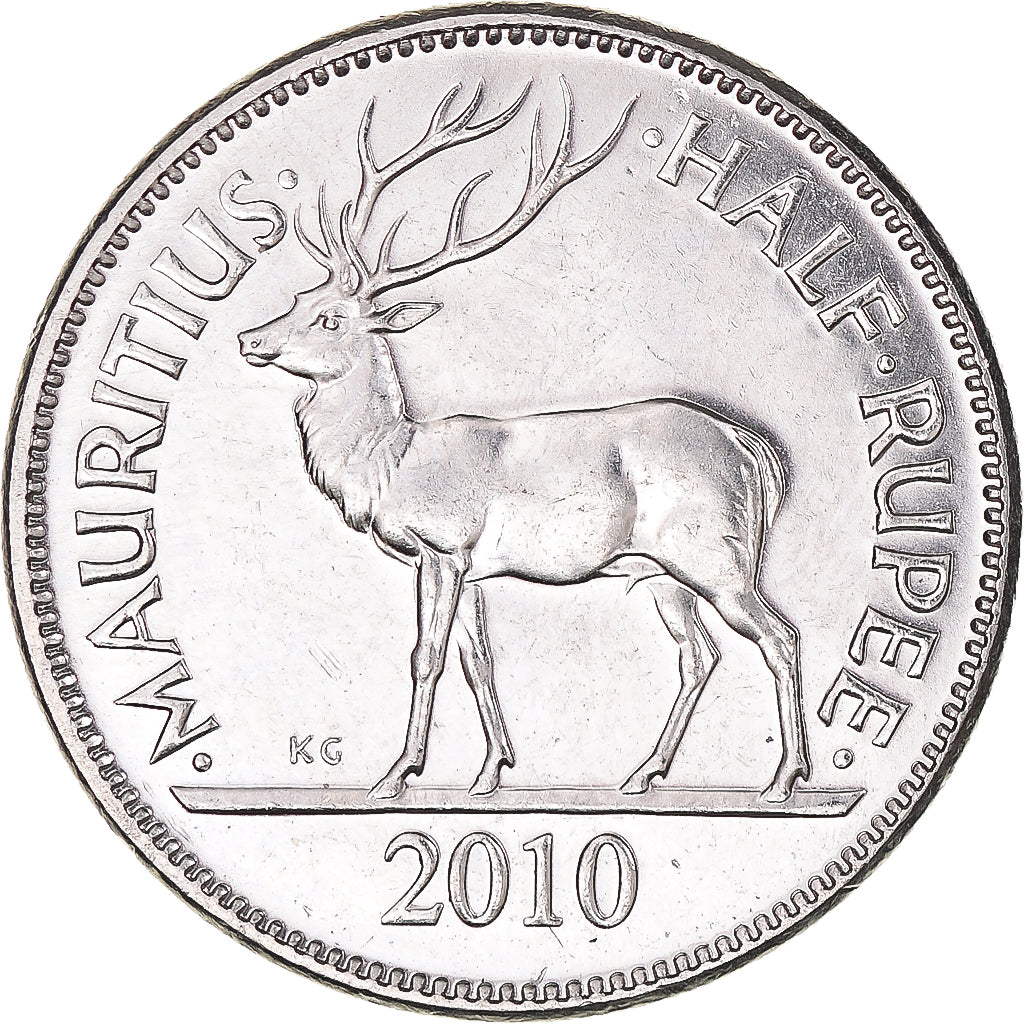 Coin, Mauritius, 1/2 Rupee, 2010, AU(50-53), Nickel plated steel, KM:54