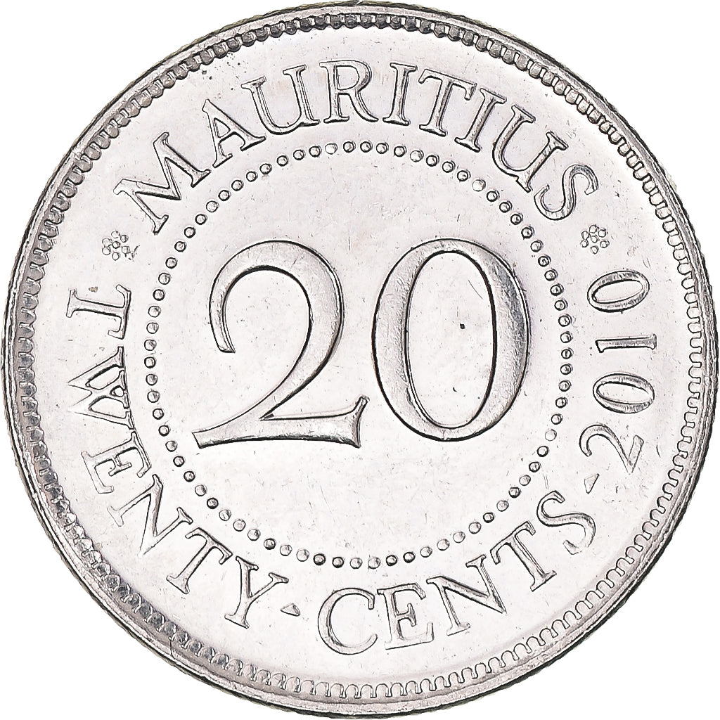 Coin, Mauritius, 20 Cents, 2010, VF(30-35), Nickel plated steel, KM:53