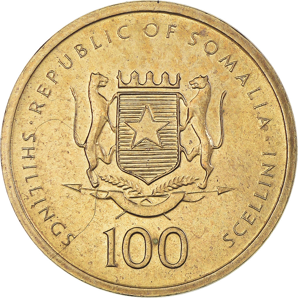 Coin, Somalia, 100 Shillings, 2002, MS(63), Brass, KM:112