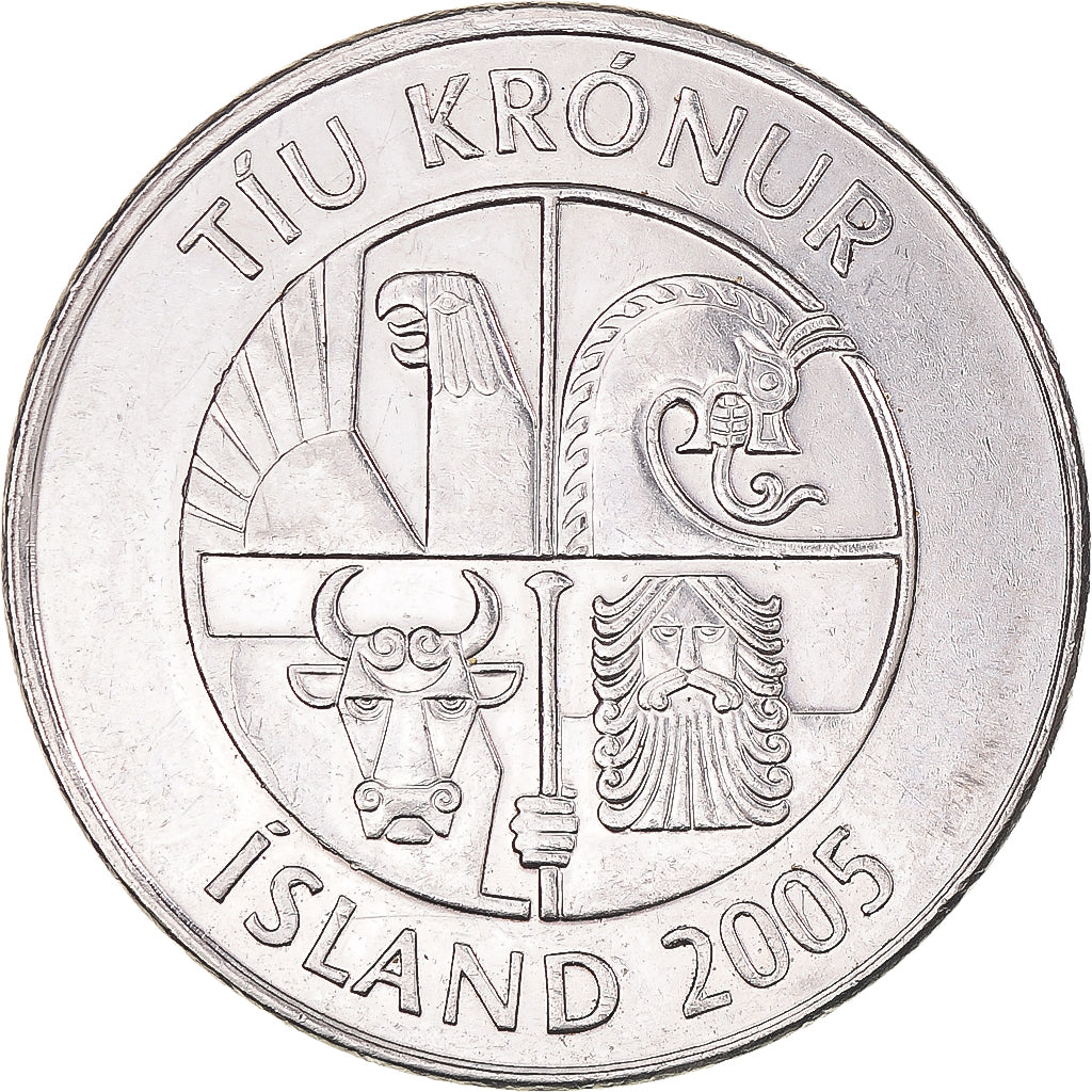 Coin, Iceland, 10 Kronur, 2005, EF(40-45), Acier plaqué nickel, KM:29.1a