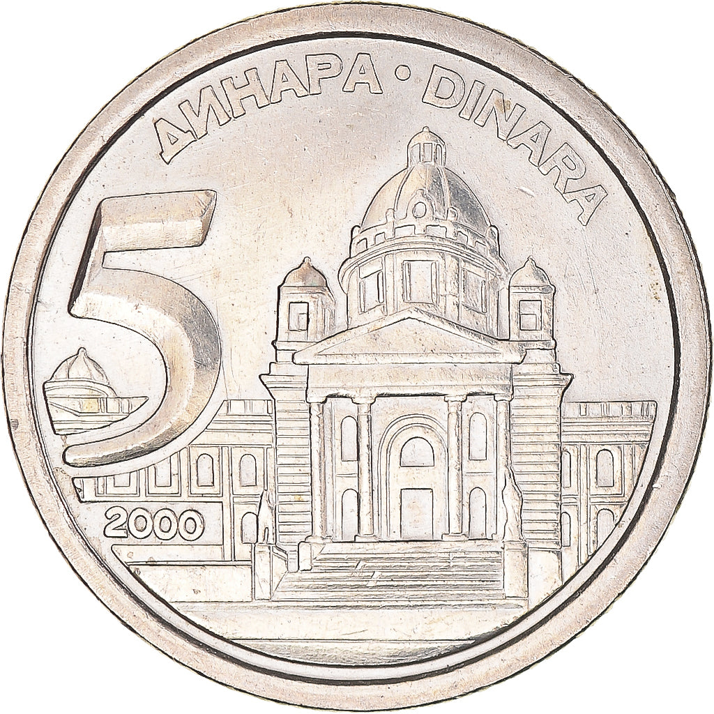 Moneta, Iugoslavia, 5 Dinara, 2000, Belgrade, BB+, Rame-nichel-zinco, KM:182