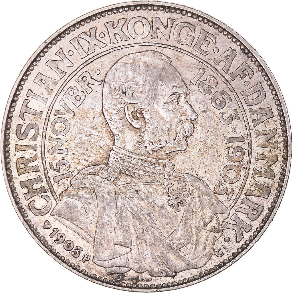 Coin, Denmark, Christian IX, 2 Kroner, 1903, Copenhagen, AU(55-58), Silver