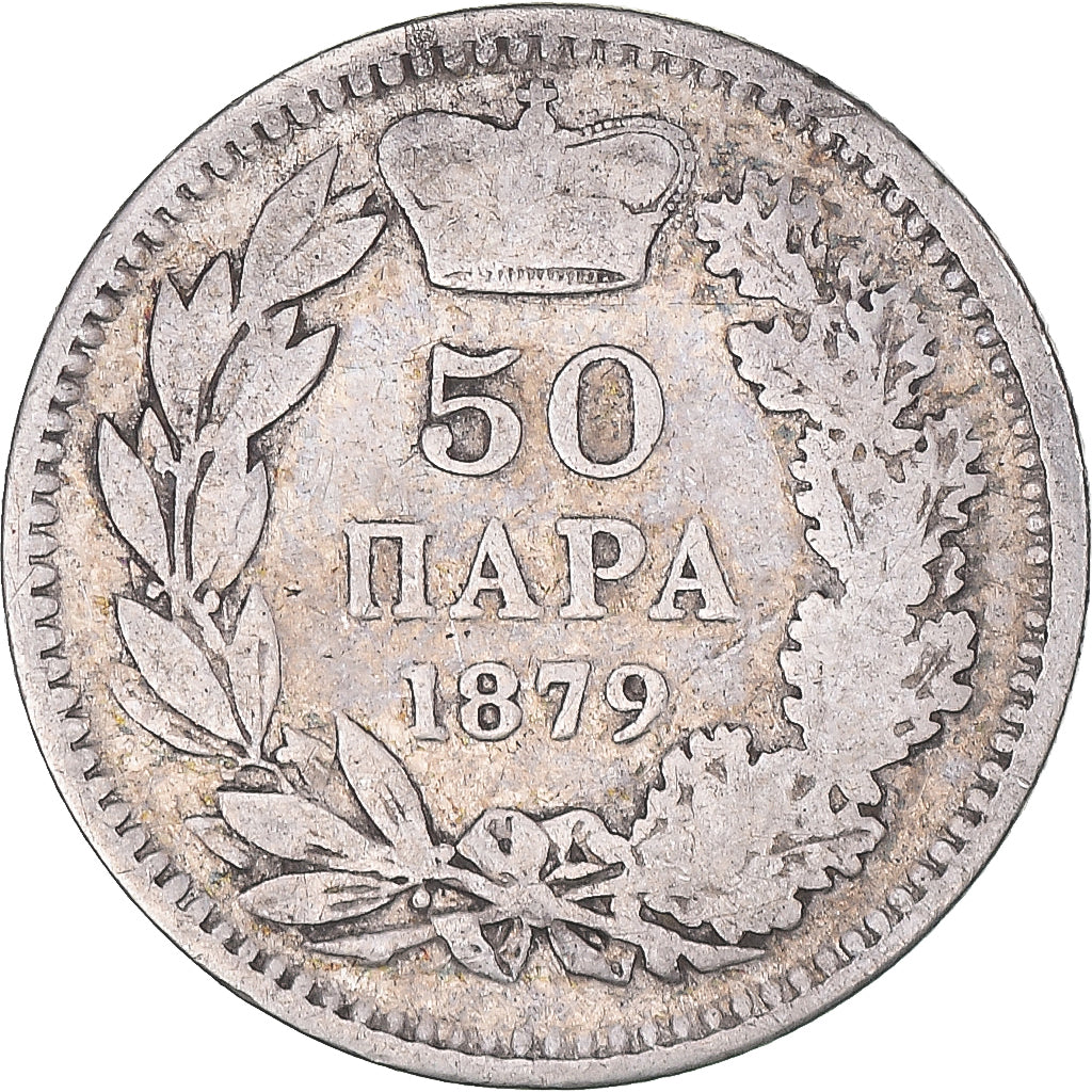 Monnaie, Serbie, 50 Para, 1879, Milan Obrenovich IV., TB+, Argent, KM:9