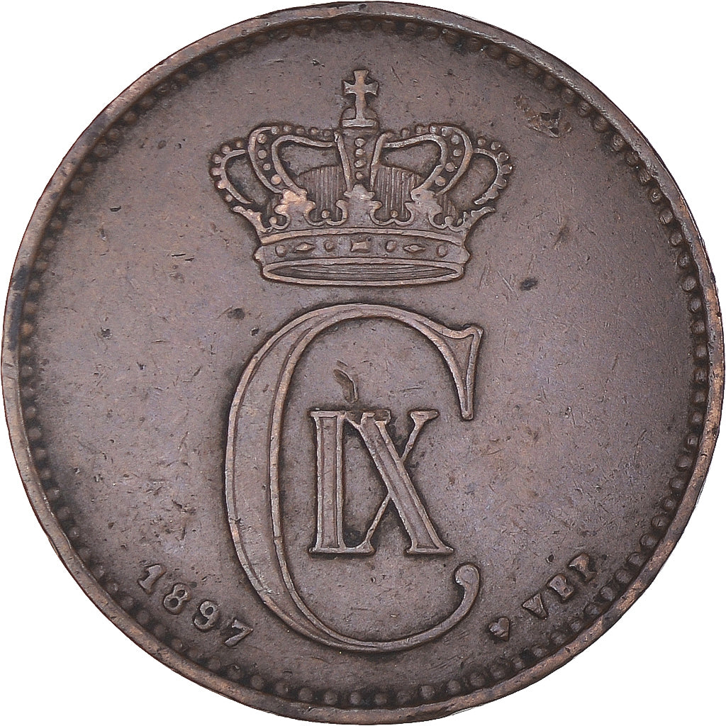 Coin, Denmark, Christian IX, 2 Öre, 1897, Copenhagen, VF(30-35), Bronze