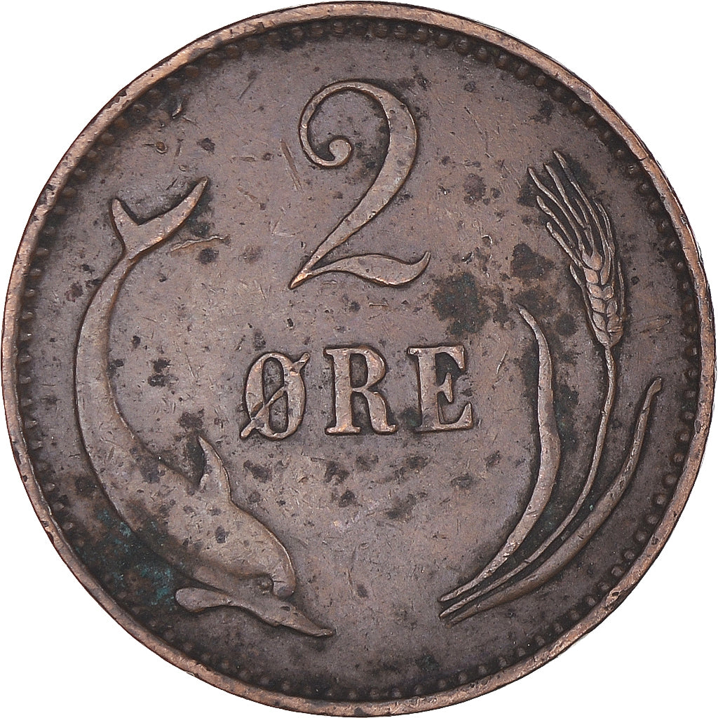 Coin, Denmark, Christian IX, 2 Öre, 1897, Copenhagen, VF(30-35), Bronze