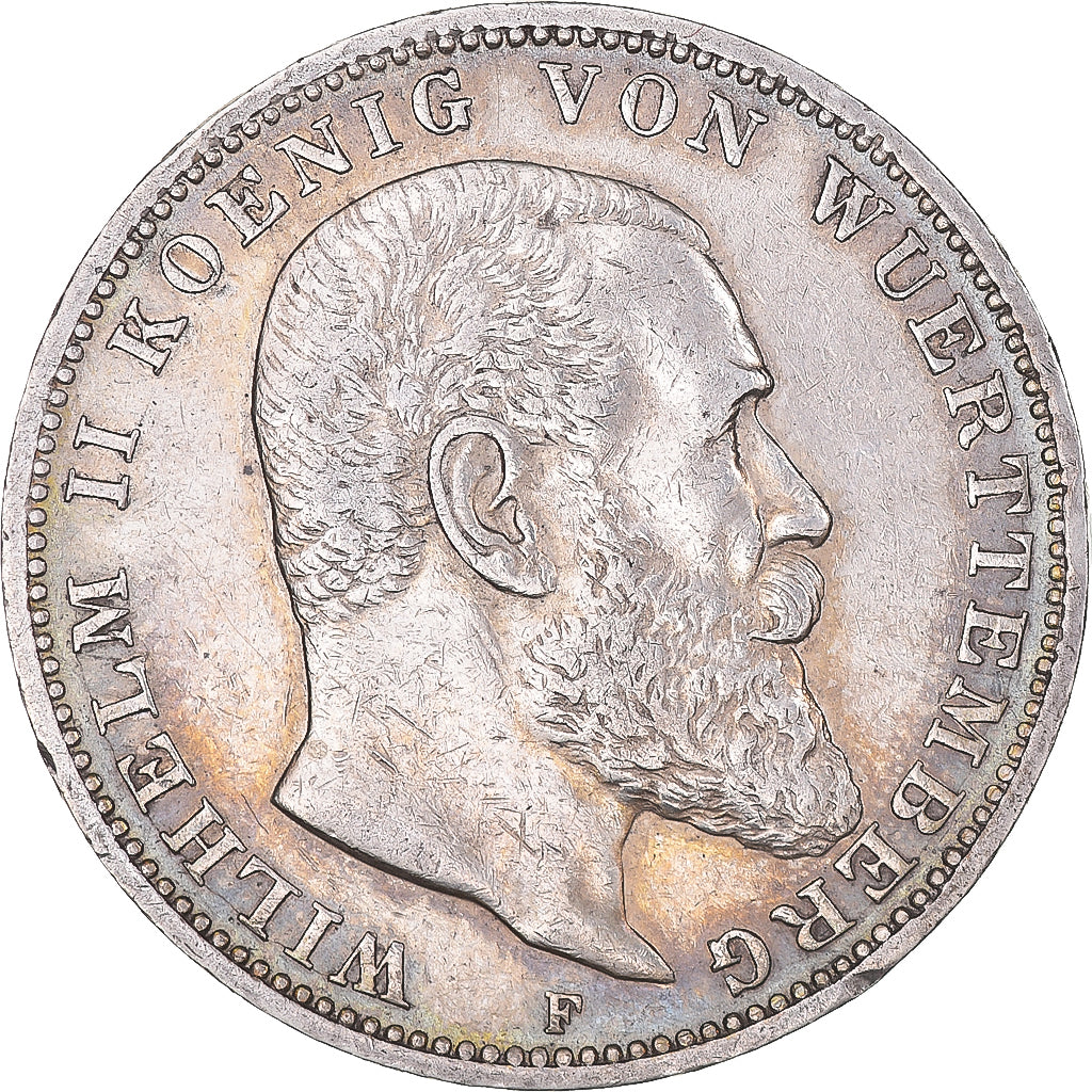 Coin, German States, WURTTEMBERG, Wilhelm II, 3 Mark, 1909, Freudenstadt