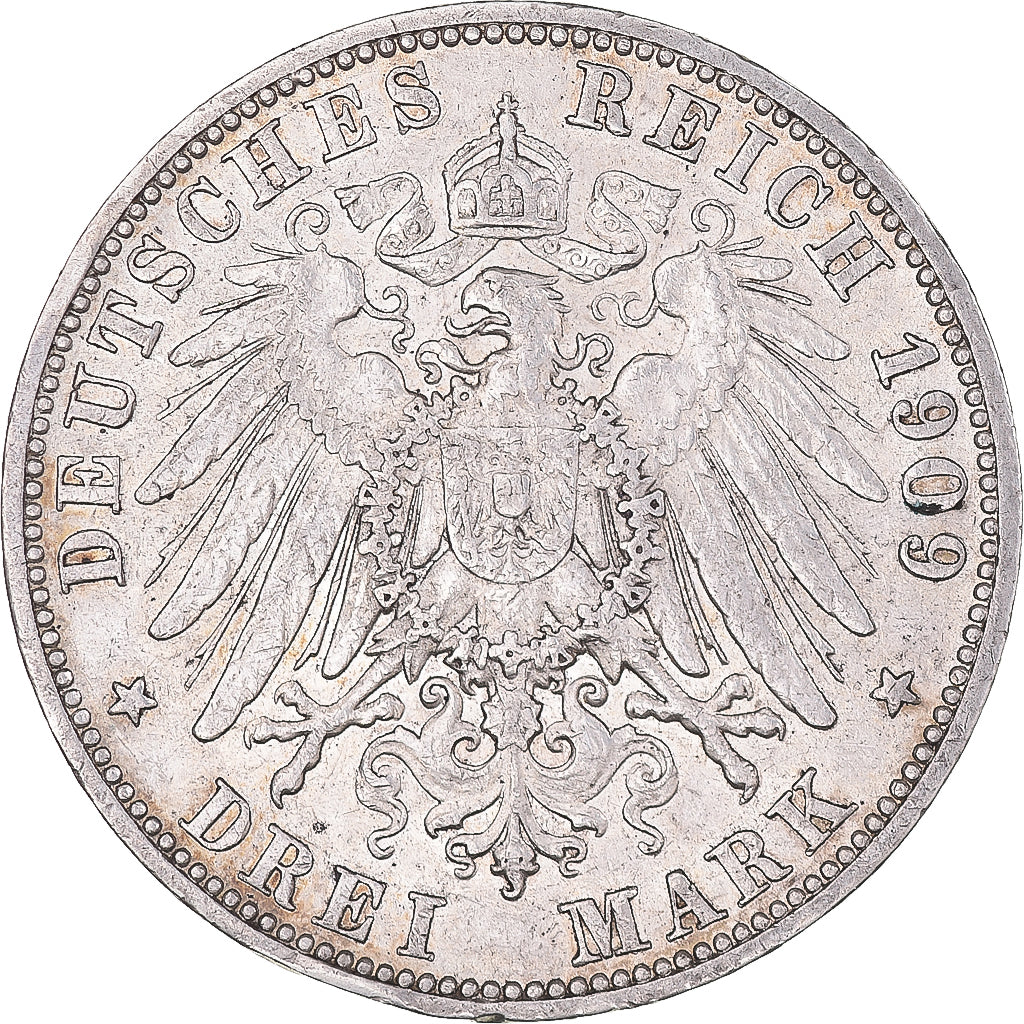 Coin, German States, WURTTEMBERG, Wilhelm II, 3 Mark, 1909, Freudenstadt