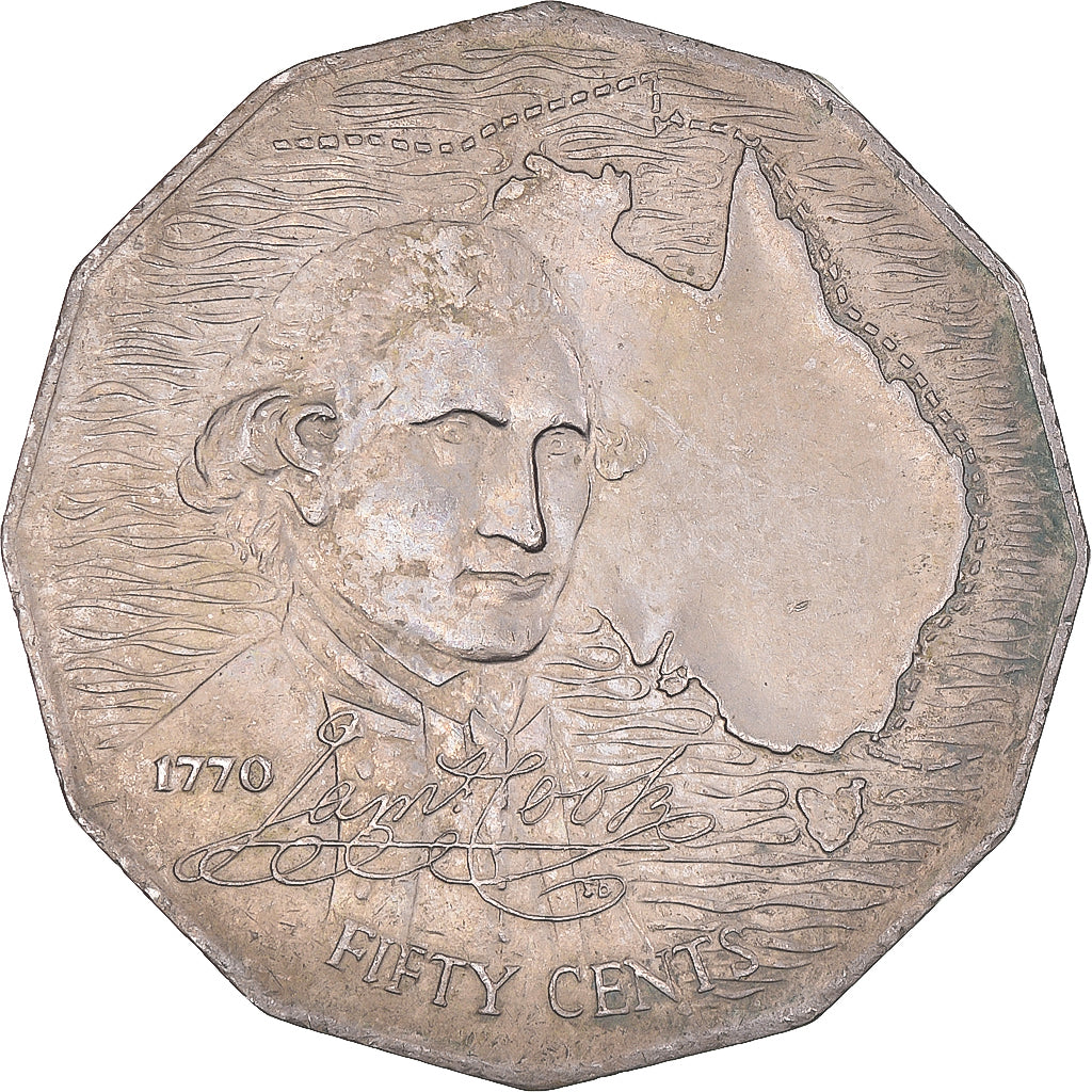 Moneta, Australia, Elizabeth II, 50 Cents, 1970, Melbourne, MB+, Rame-nichel