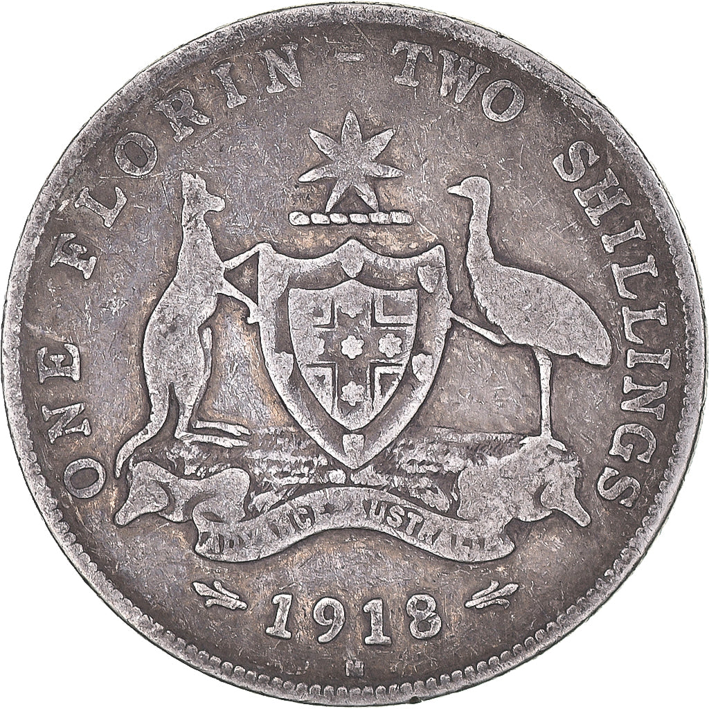 Coin, Australia, George V, Florin, 1918, Melbourne, VF(30-35), Silver, KM:27