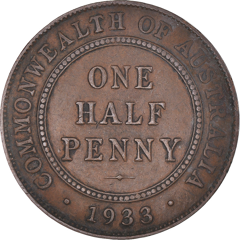 Coin, Australia, George V, 1/2 Penny, 1933, Melbourne, EF(40-45), Bronze, KM:22