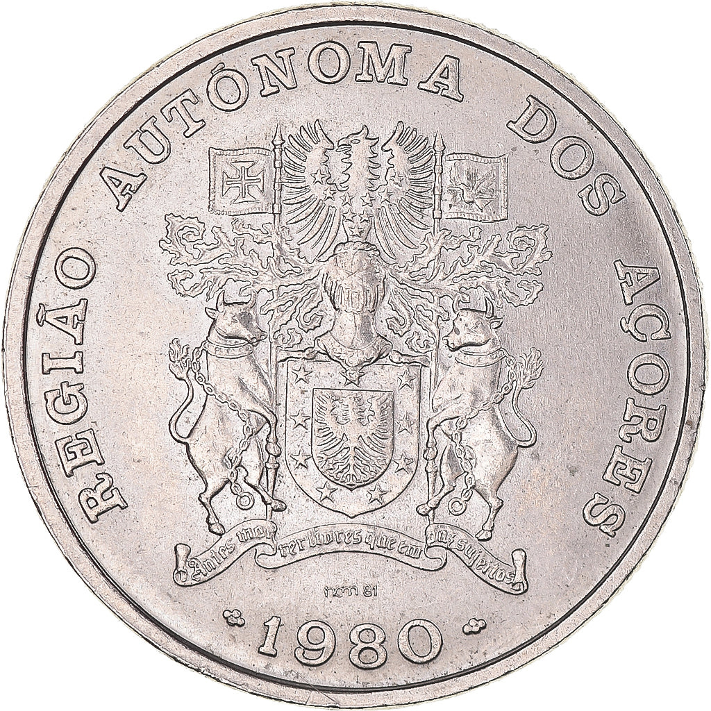 Moeda, Portugal, 25 Escudos, 1980, Lisbon, Région autonome des Açores.