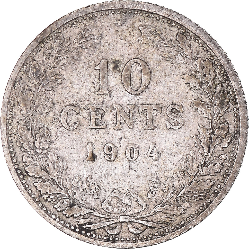 Moeda, Países Baixos, Wilhelmina I, 10 Cents, 1904, VF(30-35), Prata, KM:136