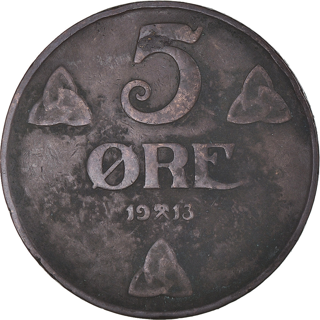 Coin, Norway, Haakon VII, 5 Öre, 1913, Kongsberg, VF(30-35), Bronze, KM:368