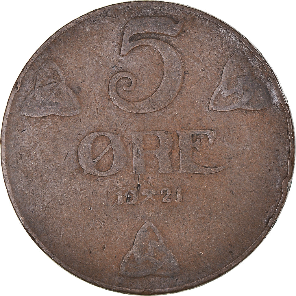 Munten, Noorwegen, Haakon VII, 5 Öre, 1921, Kongsberg, FR+, Bronzen, KM:368