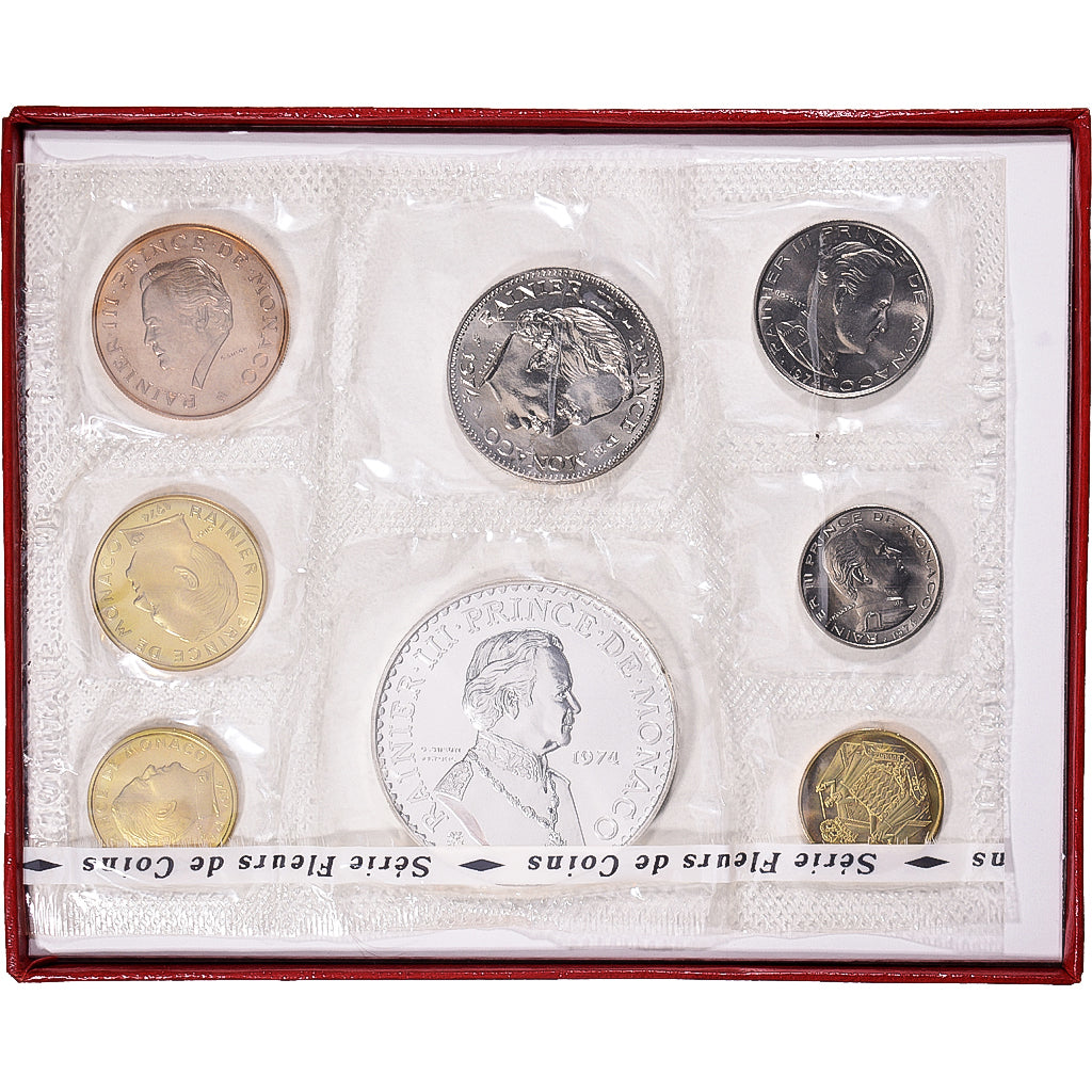 Moneta, Monaco, Rainier III, 25 années de règne, 10 c. à 50 frs., 1974