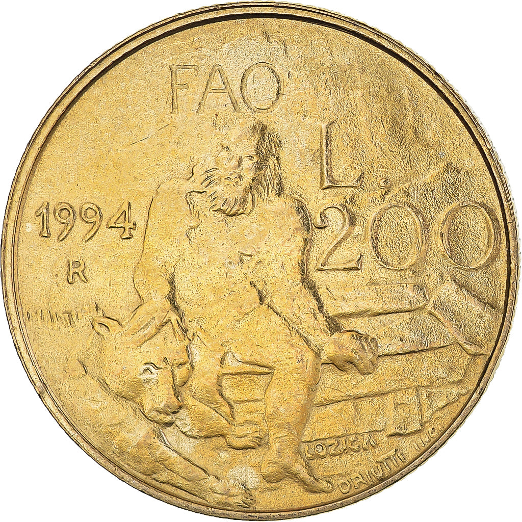 Coin, San Marino, 200 Lire, 1994, Rome, F.A.O., MS(63), Aluminum-Bronze, KM:313