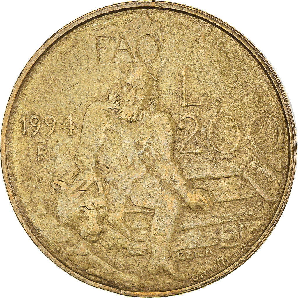 Munten, San Marino, 200 Lire, 1994, Rome, FAO, FR+, Aluminum-Bronze, KM:313