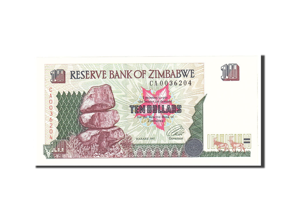 Banknot, Zimbabwe, 10 Dollars, 1997, Undated, KM:6a, UNC(65-70)