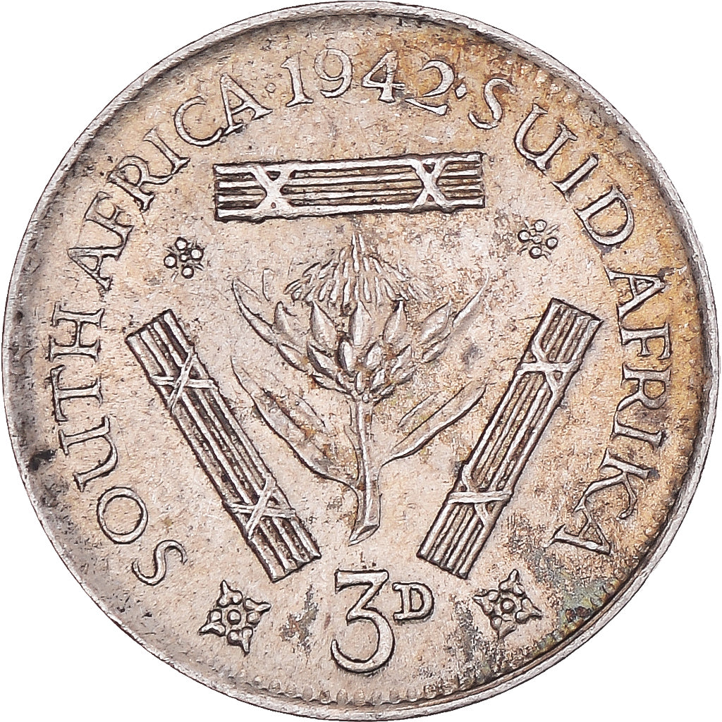 Moeda, África do Sul, George VI, 3 Pence, 1942, AU(50-53), Prata, KM:26