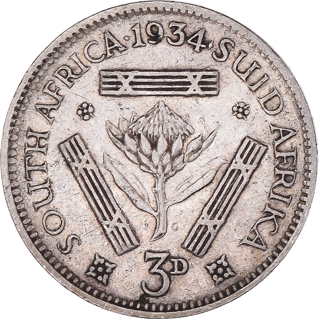 Coin, South Africa, George V, 3 Pence, 1934, EF(40-45), Silver, KM:15.2