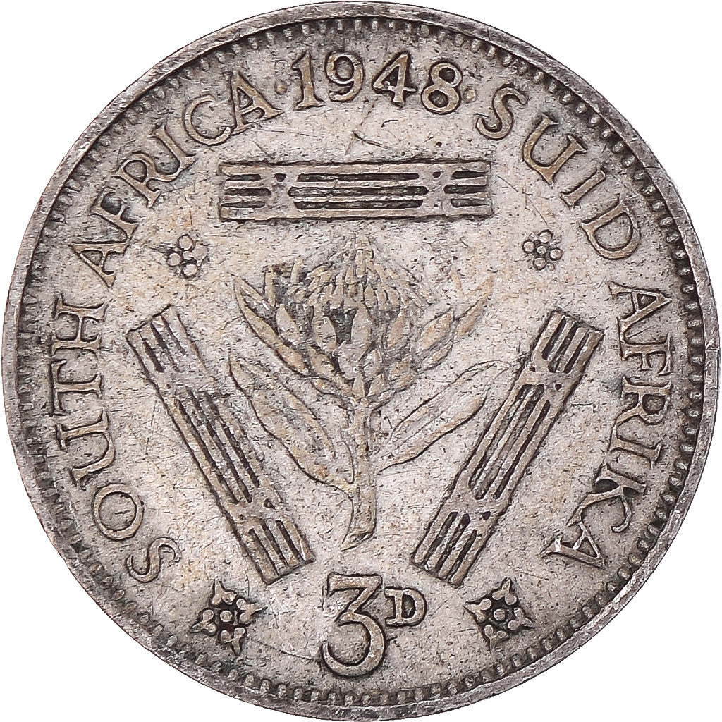 Moneta, Południowa Afryka, George VI, 3 Pence, 1948, EF(40-45), Srebro, KM:35.1