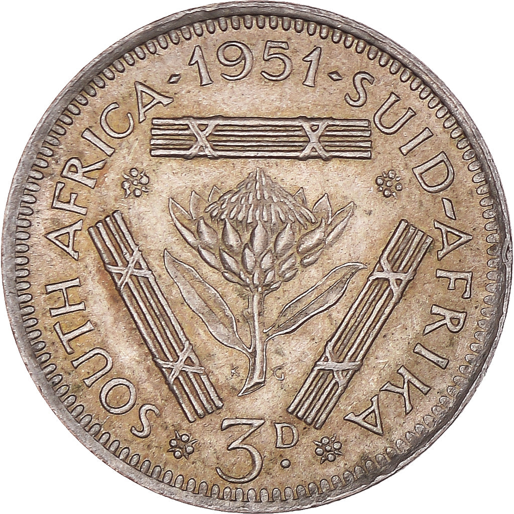 Moeda, África do Sul, George VI, 3 Pence, 1951, AU(50-53), Prata, KM:35.2