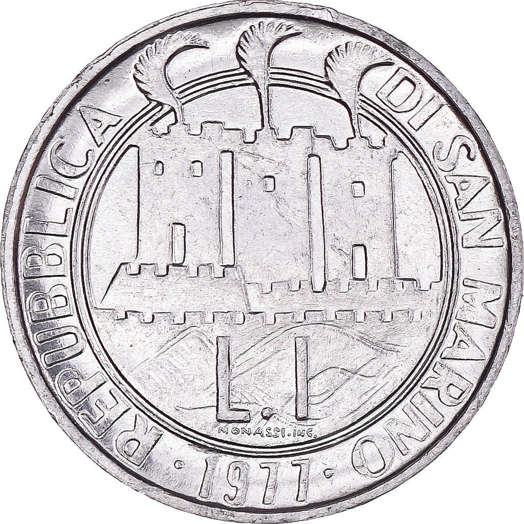 Munten, San Marino, Lira, 1977, FAO Commemorative Environment, ZF+, Aluminium