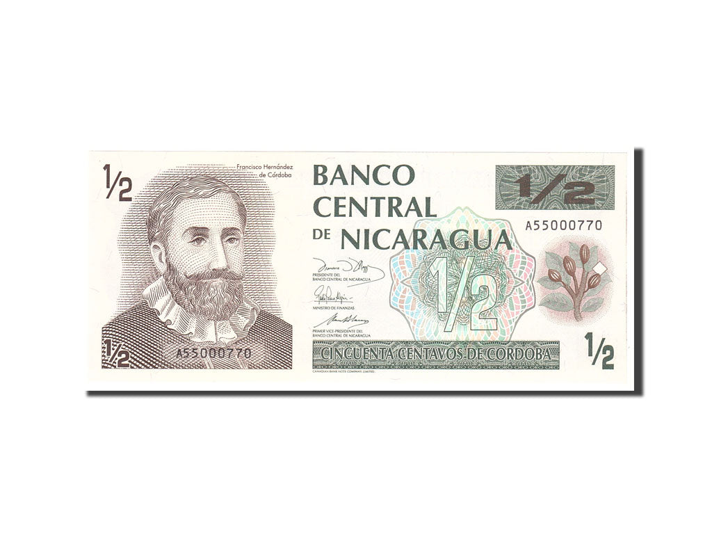Banknote, Nicaragua, 1/2 Cordoba, 1991, Undated, KM:171, UNC(65-70)