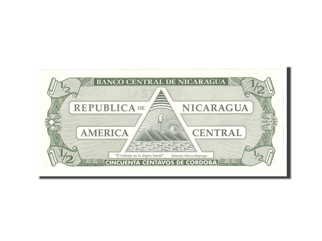 Banknote, Nicaragua, 1/2 Cordoba, 1991, Undated, KM:171, UNC(65-70)