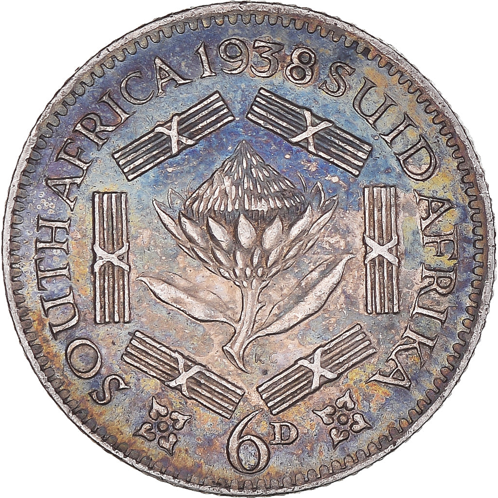 Coin, South Africa, George VI, 6 Pence, 1938, AU(50-53), Silver, KM:27